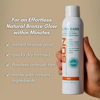 Sun Laboratories By Giesee Ultra Dark Micro Mist Spray Tanner - Self Tanning Lotion, Sun Tanning Lotion, Spray Tan Solution - Instant Tan Spray, Self Tanner Face Mist, Sunless Tanning Water Spray