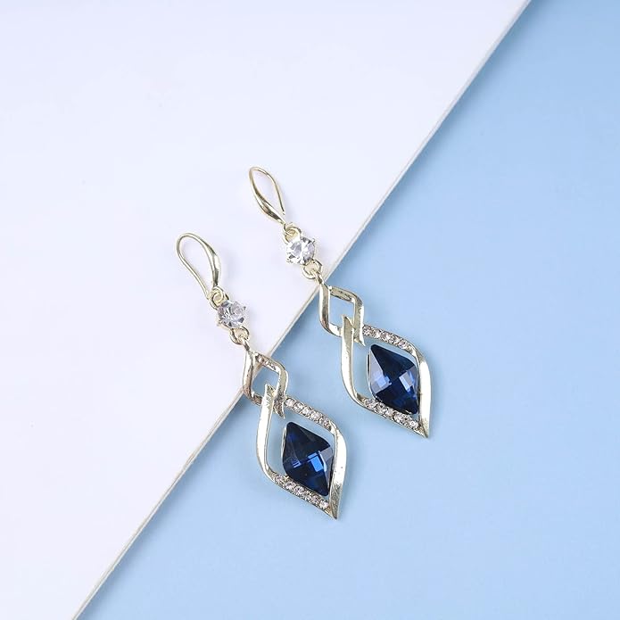 Vintage Sapphire Drop Earrings Blue Crystal