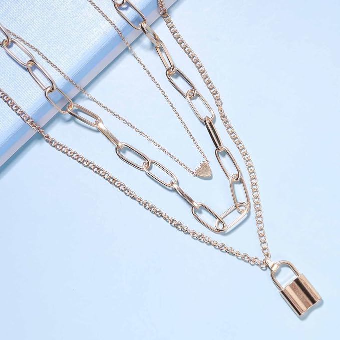 Punk Layered Heart Choker Necklace Gold