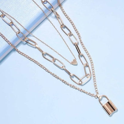 Punk Layered Heart Choker Necklace Gold