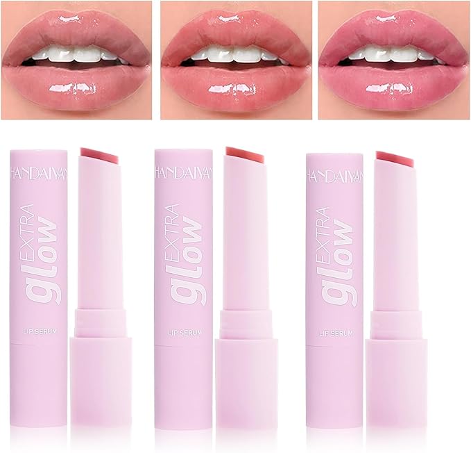3 Pcs/Set Plumping Lip Gloss Stick, Glass Shine Lipstick Super Moisturizing Lip Color Hydrating Glossy Tinted Balm, Plumps/ Nourishes Lips, Non-Sticky High Shine Smooth Lip Color Balm (Color 01 02 03)