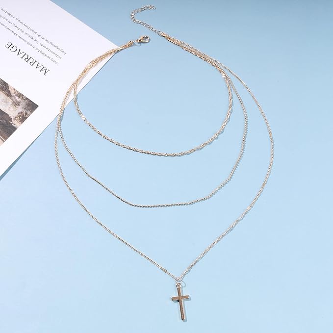 Boho Layered Cross Necklace Choker Gold