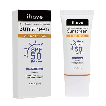 iHave Face Sunscreen, Travel Size SPF 50 Sunscreen with Broad Spectrum UVA UVB Protection, Oil-Free Fast-Absorbing Sunblock for All Skin