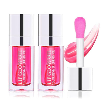 2 PCS Plumping Lip Glow Oil (RASPERRY), Clear Tinted Lip Gloss Set, Moisturize Nourish and Enhance Your Lips with a Natural Long-Lasting Shine - Perfect for Any Occasion
