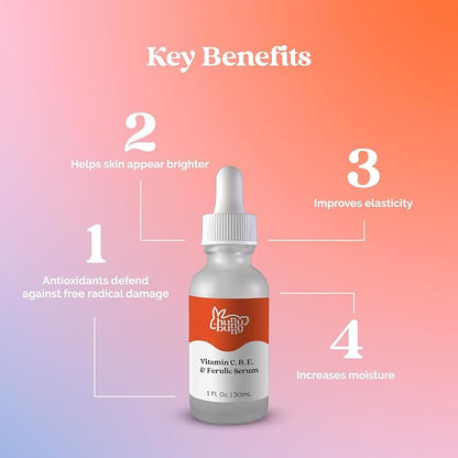 Hunny Bunny Vitamin C B E - Frangrance Free - Hyaluronic Acid - Ferulic Acid Serum, Better Skin Hydration, Anti Aging, Anti Wrinkles - Dark Spot Enhancer, Antioxidant Serum, (1 Fl Oz) - Made in USA