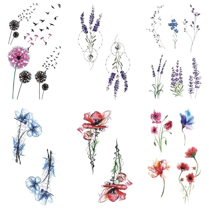 WEETUU 24 Sheets Small Floral Temporary Tattoo for Stickers (T04)