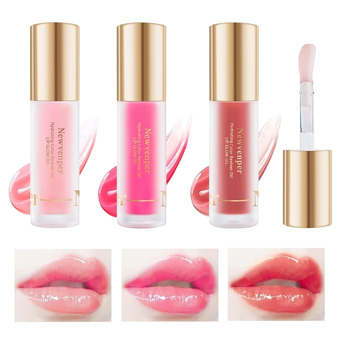Hydrating Lip Oil Long Lasting Plumping Lip Gloss Lip Glow Oil Transparent Toot Lip Balm Moisturizing Lip Oil for Lip Care and Dry Lips 3pcs