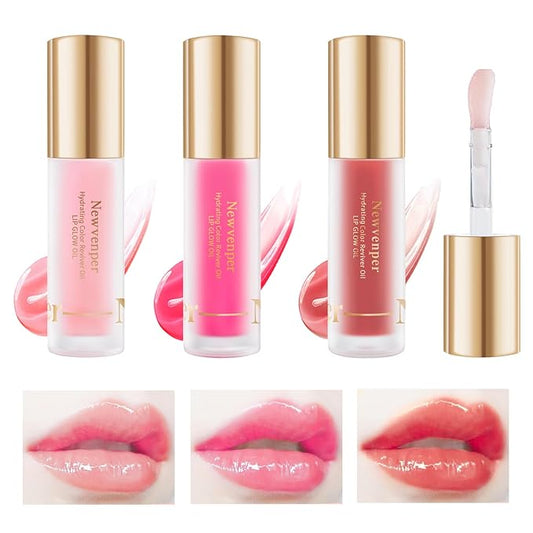 Hydrating Lip Oil Long Lasting Plumping Lip Gloss Lip Glow Oil Transparent Toot Lip Balm Moisturizing Lip Oil for Lip Care and Dry Lips 3pcs