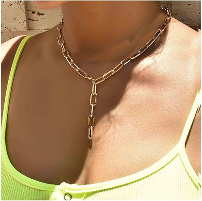 Boho Link Chain Y Necklace Gold