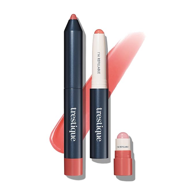 TRE'STIQUE trestique Prime And Shine Lip Crayon, Refillable Shiny Lipstick With Built-in Lip Primer, Clean Beauty Makeup Lipstick, Lipstick For Women, 2-in-1 Glossy Lipstick and Lip Primer