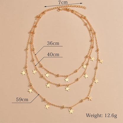 Vintage Layered Star Dangle Necklace Star