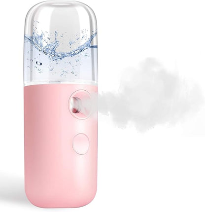 GIVERARE Nano Facial Steamer, Handy Mini Mister, USB Rechargeable Mist Sprayer, 30ml Visual Water Tank Moisturizing&Hydrating for Face, Daily Makeup, Skin Care, Eyelash Extensions-Pink