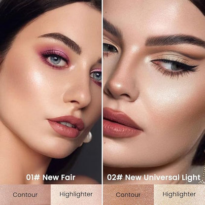 Kaely 2Pcs Cream Bronzer Highlighter Stick,Face Shaping Contouring Shades Makeup,01+02