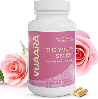 Hair, Skin and Nails Vitamins - 5000 mcg Biotin, Collagen, Natural Vitamin C A D3 Hyaluronic Acid - Supplement for Glowing Skin, Hair Growth for Men and Women – 60 Capsules