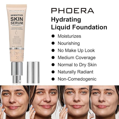 PHOERA Hydrating Serum Foundation,Makeup Base Foundation Hypoallergenic and