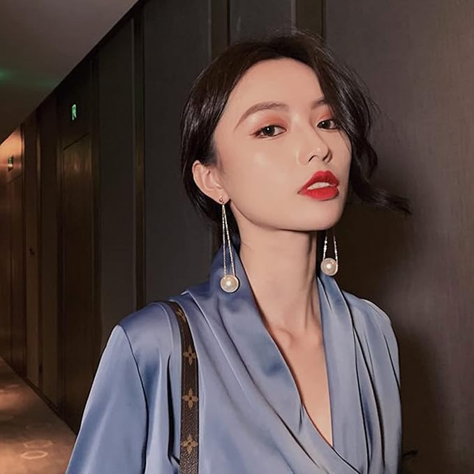 Vintage Pearl Earrings Long Pearl Stud Earrings Boho