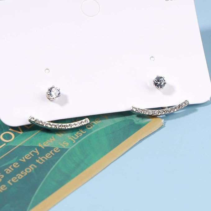 Crystal Bar Ear Climber Earrings Silver Rhinestone Ear