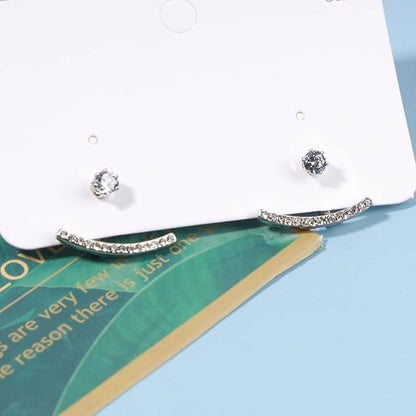 Crystal Bar Ear Climber Earrings Silver Rhinestone Ear