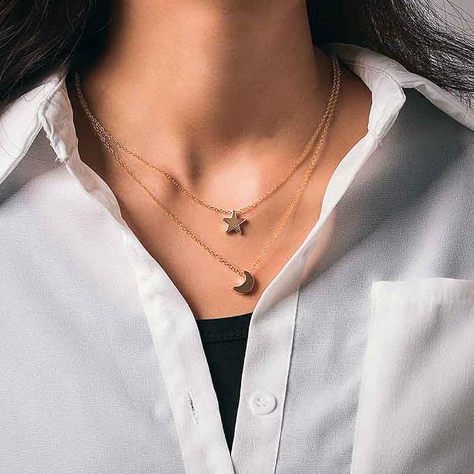 Bohemian Layered Necklace Moon Star Necklace