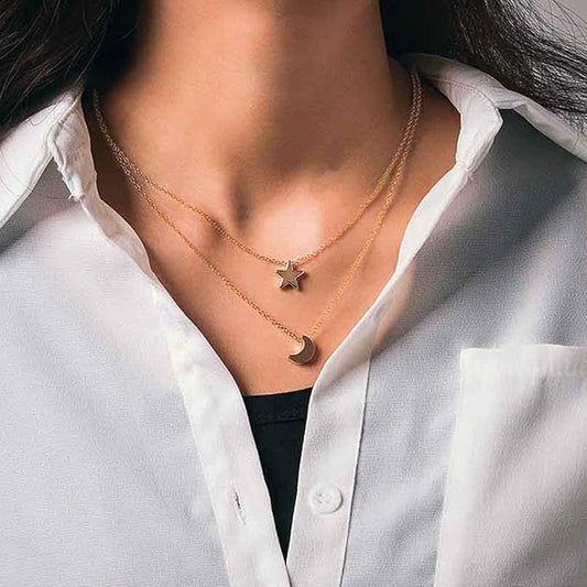 Bohemian Layered Necklace Moon Star Necklace