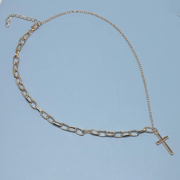 Simple Cross Necklace Asymmetric Chain Cross