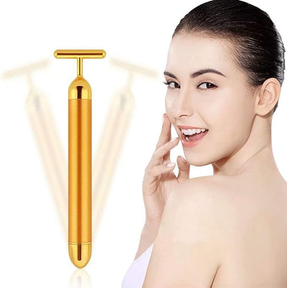 Beauty Bar 24k Gold Skin Care Face Massager Roller, 2 in 1 Electric 3D Roller and T Shape Energy Beauty Bar for Face Lift and Skin Tightening