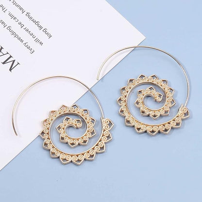 Bohemia Mandala Spiral Earrings Gold Vortex Gear Earrings