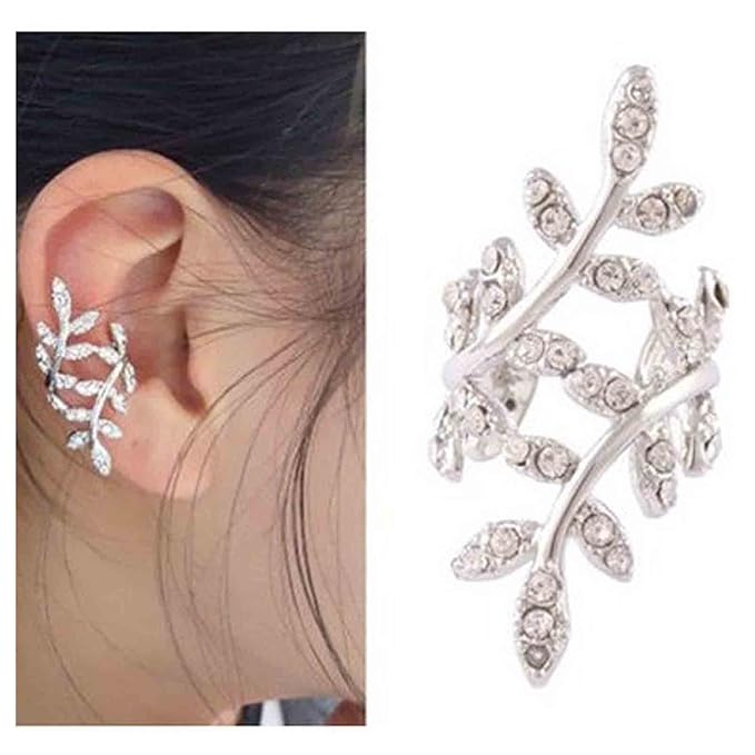 Boho Cz Leaf Ear Cuff Earrings Silver Ear
