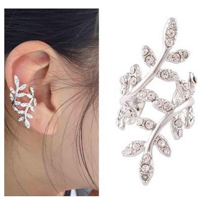 Boho Cz Leaf Ear Cuff Earrings Silver Ear