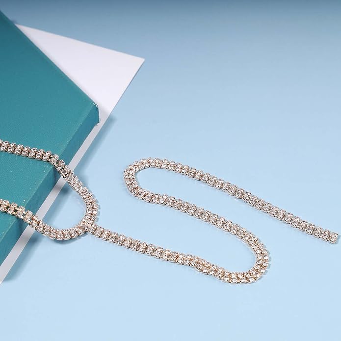 Boho Rhinestone Crystal Y Necklace Tennis Chain Y