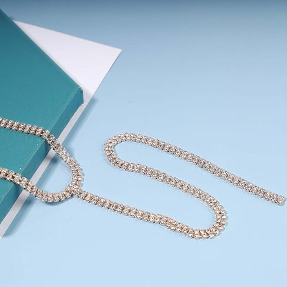 Boho Rhinestone Crystal Y Necklace Tennis Chain Y
