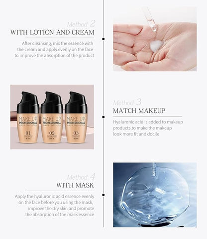 2 Pcs Hyaluronic Acid Serum for Face, Facial Serum also contains Tremella plant extract, skin care day and night moisturizing essence, that promotes skin collagen production. 2.02 oz