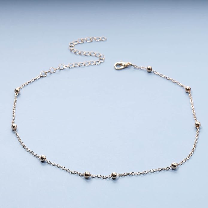 Boho Thin Beaded Choker Necklace Gold