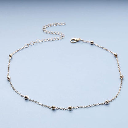 Boho Thin Beaded Choker Necklace Gold
