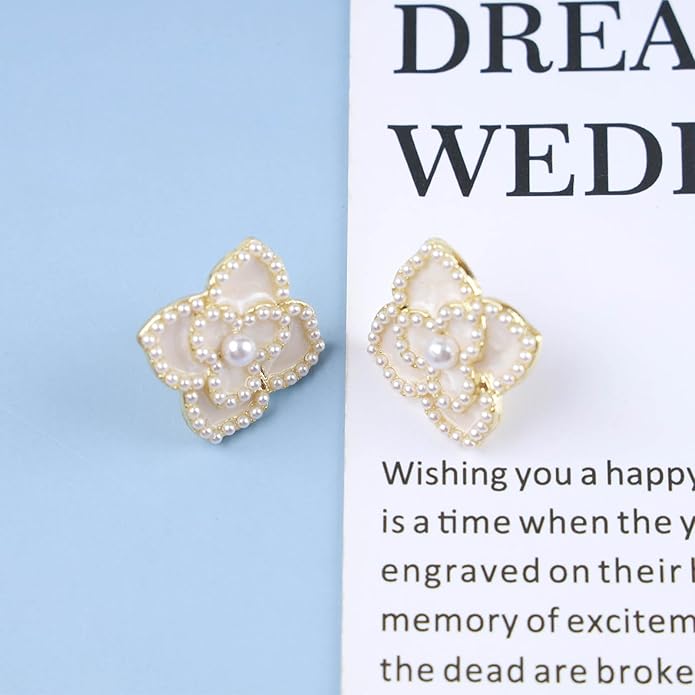 Vintage Pearl Flower Earrings Gold Pearl