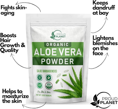 Organic Aloe Vera Powder for Hair & Face (2 Pounds) | Aloe Barbadensis | AloeVera Extract USDA Certified by Proud Planet