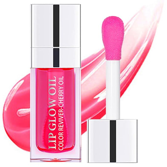 Hydrating Lip Oil for Women, Glossy Lip Color, Transparent Lip Gloss for Nourishing Lip and Make Lip Full, Moisturizing Liquid Tinted Lip Balm for Lip Care, 0.2oz (Cherry Pink#015)