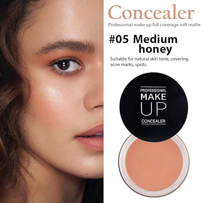 Pot Concealer with Makeup Brush Set,Tattoo Color Correcting (05-MEDIUM HONEY)