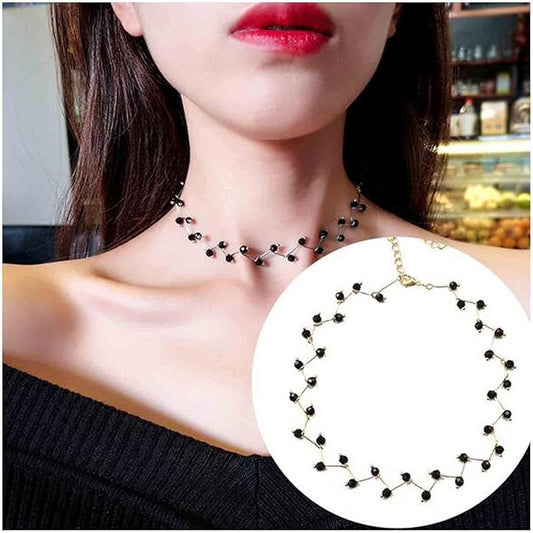 Black Crystal Choker Necklace Short Black Beaded Choker