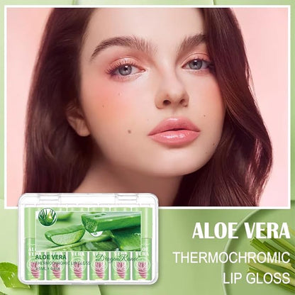6 Pcs Aloe Vera Color Changing Lip Oil, Hydrating Plumping Lip Glow Oil, Magic Color Changing Lip Gloss,Long Lasting Tinted Lip Balm Temperature Color Change Lip Tint Glossly Makeup Set for Women