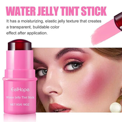 Water Jelly Tint Blush Stick Lipstick,3-in-1 Cheek Blush Stick Lip Tinted,Natural Lasting Blush Lip Gloss Stick Blusher,Matte Blush Eyeshadow Lip Highlighter Makeup,Sheer Lip & Cheek Stain