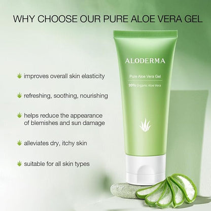 Aloderma 99% Organic Aloe Vera Gel for Face Made within 12 Hours of Harvest, Natural Hydrating Pure Aloe Vera Gel for Soothing Skincare, Moisturizing Aloe Gel for Skin, Face, Sensitive Skin, 4oz - 2ct