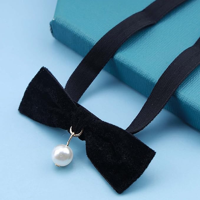 Vintage Satin Choker Necklace Pearl Pendant