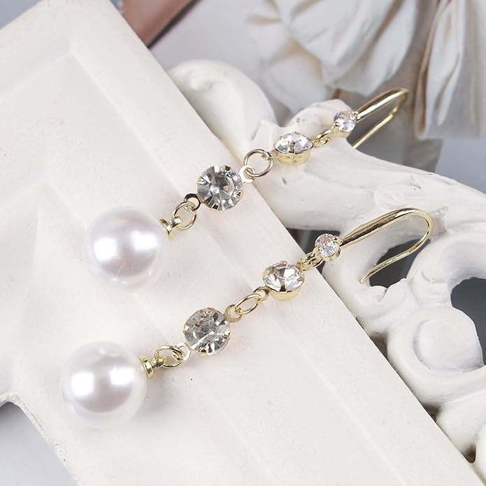 Vintage Crystal Pearl Dangle Earrings Long