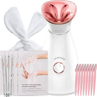 Colorfarm Facial Steamer Skin Care Kit: Face Steamer Home Spa Deep Cleaning Unclogs Pores with 4 Skin Care Tools - Relaxing Self Care Skincare Beauty Gifts for Women Girl (Skin Essentials Master Kit)
