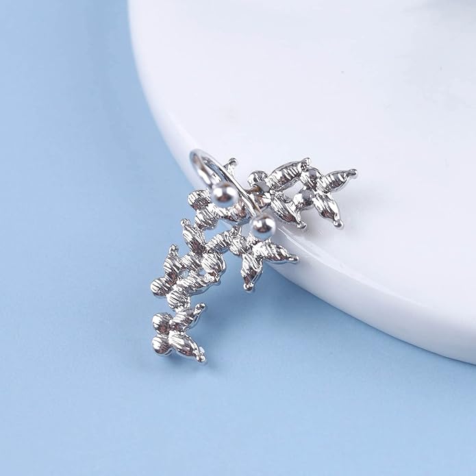 Vintage Crystal Pearl Ear Cuff Earrings Rhinestone Butterfly