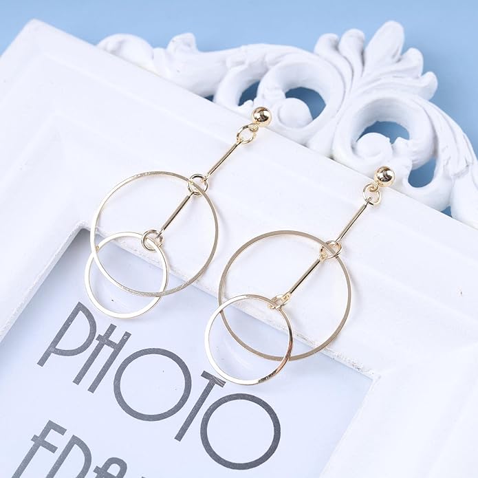 Vintage Hollow Circle Dangle Earrings Exaggerated Circle Drop
