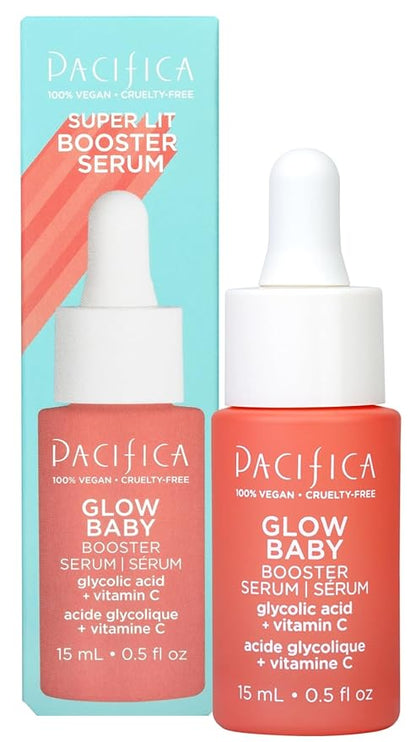 Pacifica Glow Baby Booster Mini Face Serum, Vitamin C & Glycolic Acid For Brightening Dull Skin, Fragrance-Free, Vegan & Cruelty-Free, 1 Fl Oz