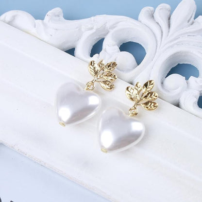 Vintage Pearl Heart Dangle Earrings Heart Pearl Drop