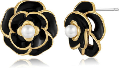 CLASSYZINT Gold/White/Red/Black Flower Stud Earrings